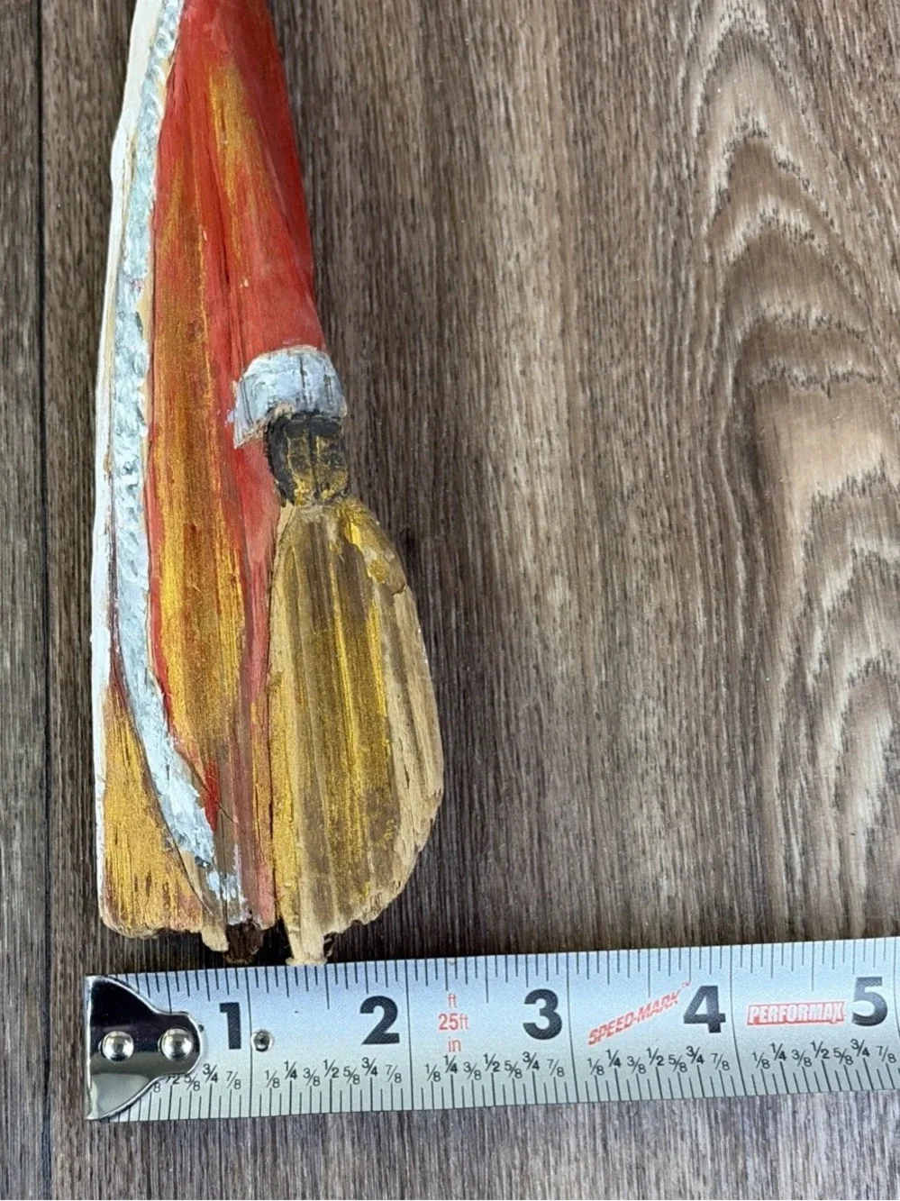 Vintage Hand Painted Folk Art Driftwood Santa Wood Rustic Ornament 8.5